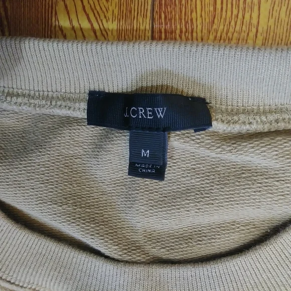 J Crew Tan Navy Blue Embroidery Crop Sweatshirt Medium - Picture 2 of 4